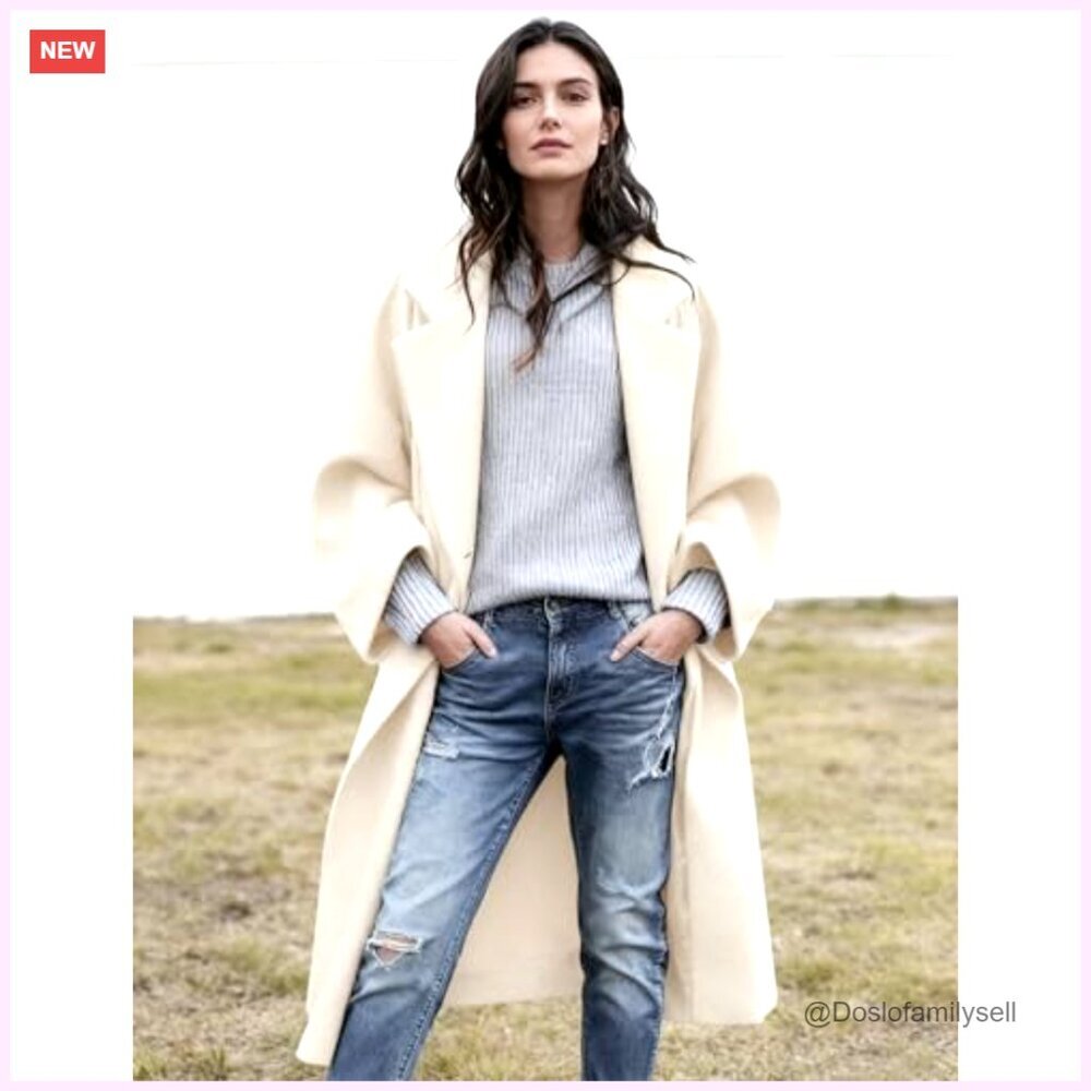 Oversized Wool Blend Trench Coat Double Breasted Long Winter Overcoat Chic - Picture 2 of 7